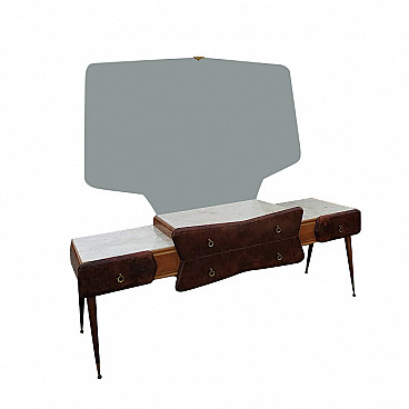 Vanity table with mirror in plywood, walnut, Carrara marble and metal by Paolo Buffa, 60s