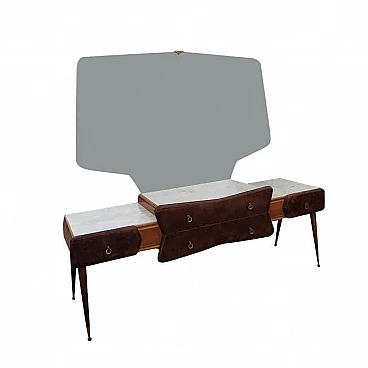 Vanity table with mirror in plywood, walnut, Carrara marble and metal by Paolo Buffa, 60s