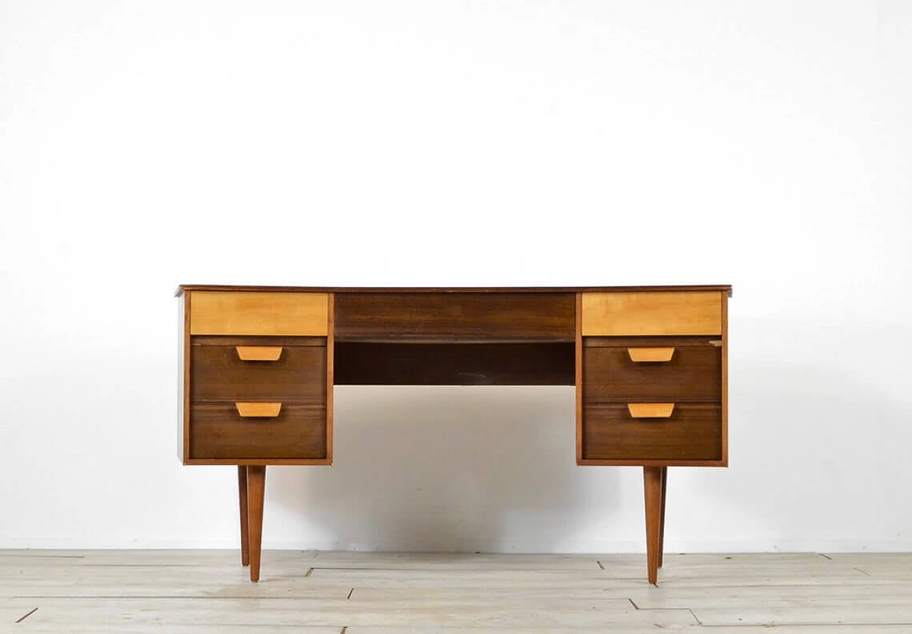 Concave desk in walnut and beech by Gunther Hoffstead for Uniflex, 60s 1323095