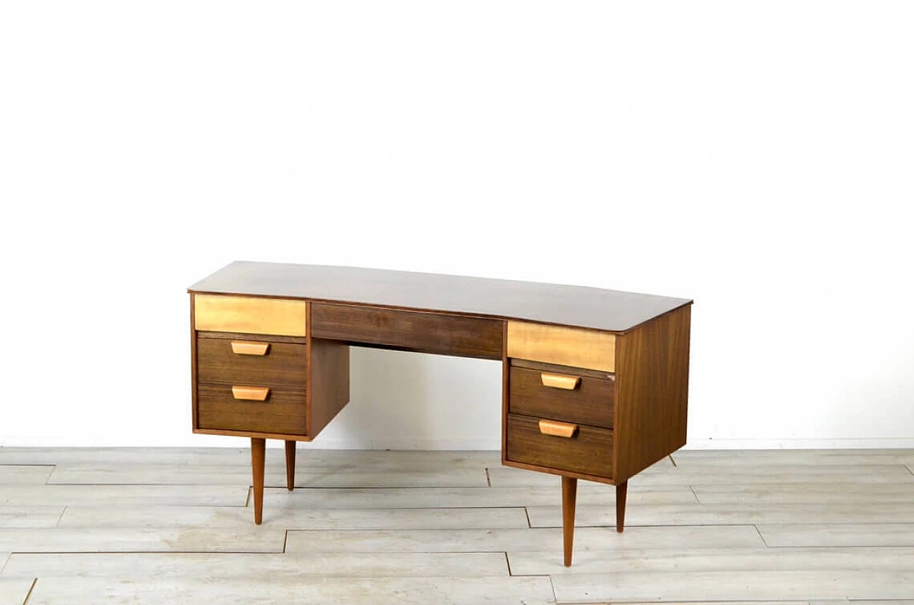 Concave desk in walnut and beech by Gunther Hoffstead for Uniflex, 60s 1323096