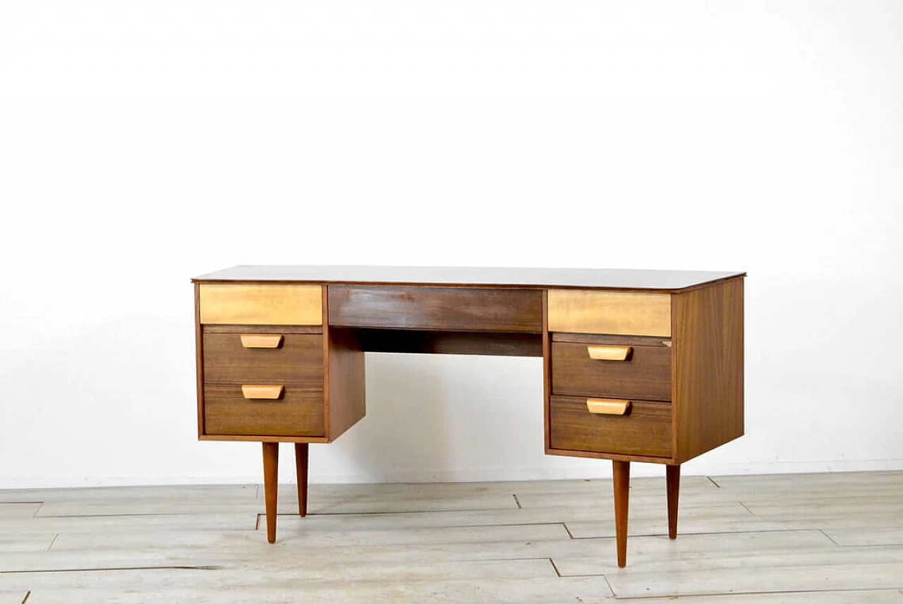 Concave desk in walnut and beech by Gunther Hoffstead for Uniflex, 60s 1323098