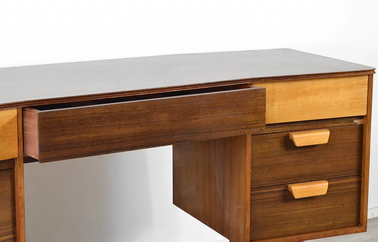 Concave desk in walnut and beech by Gunther Hoffstead for Uniflex, 60s 1323101