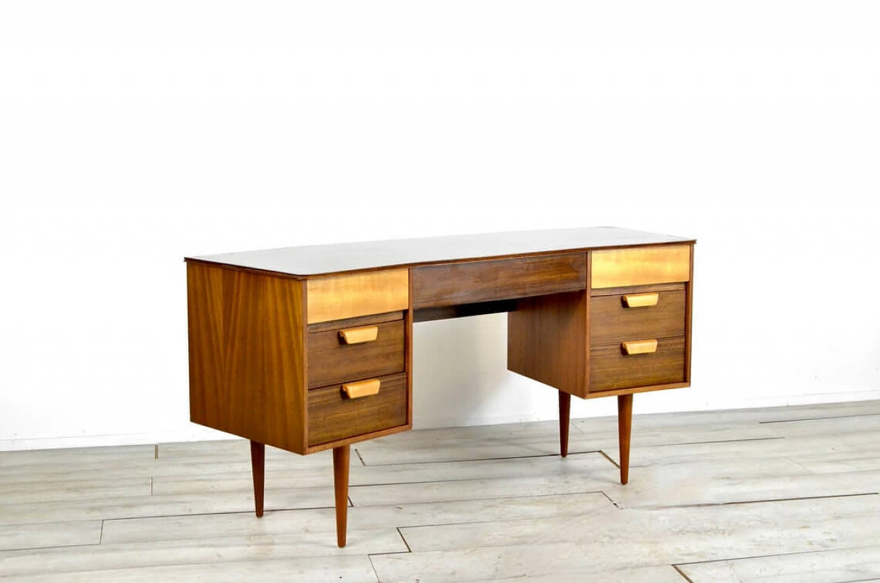 Concave desk in walnut and beech by Gunther Hoffstead for Uniflex, 60s 1323102