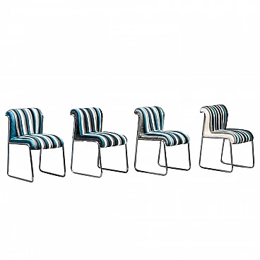 4 Chairs in velvet and metal, 70s