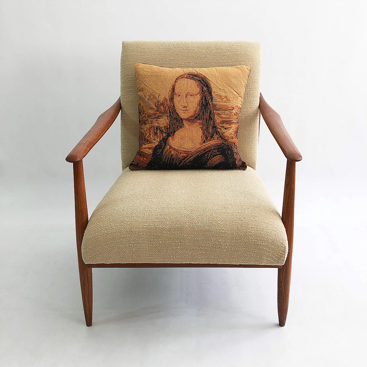 Cuscino souvenir raffigurante la Monna Lisa, anni '70 1323844