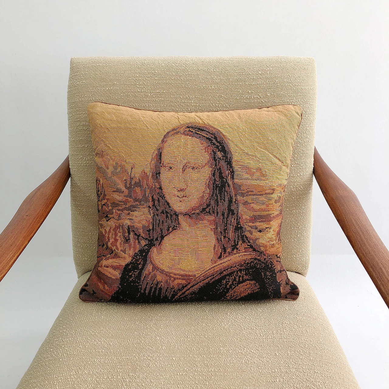 Cuscino souvenir raffigurante la Monna Lisa, anni '70 1323845