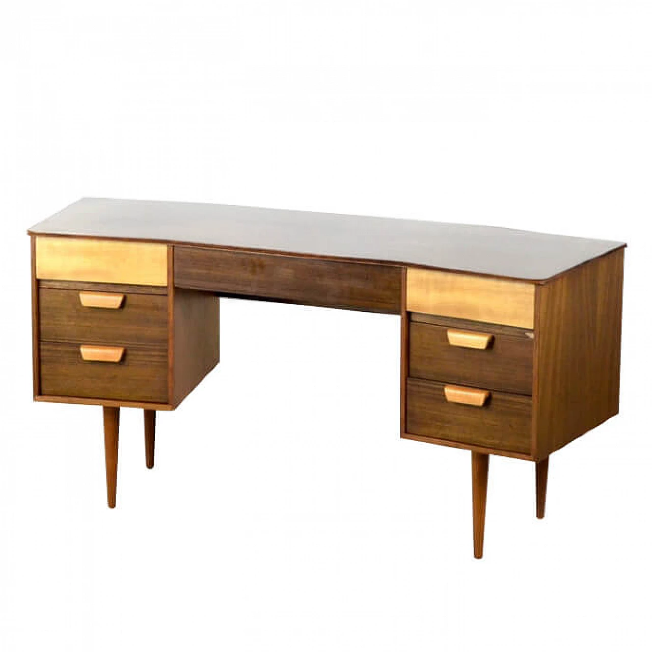 Concave desk in walnut and beech by Gunther Hoffstead for Uniflex, 60s 1323949