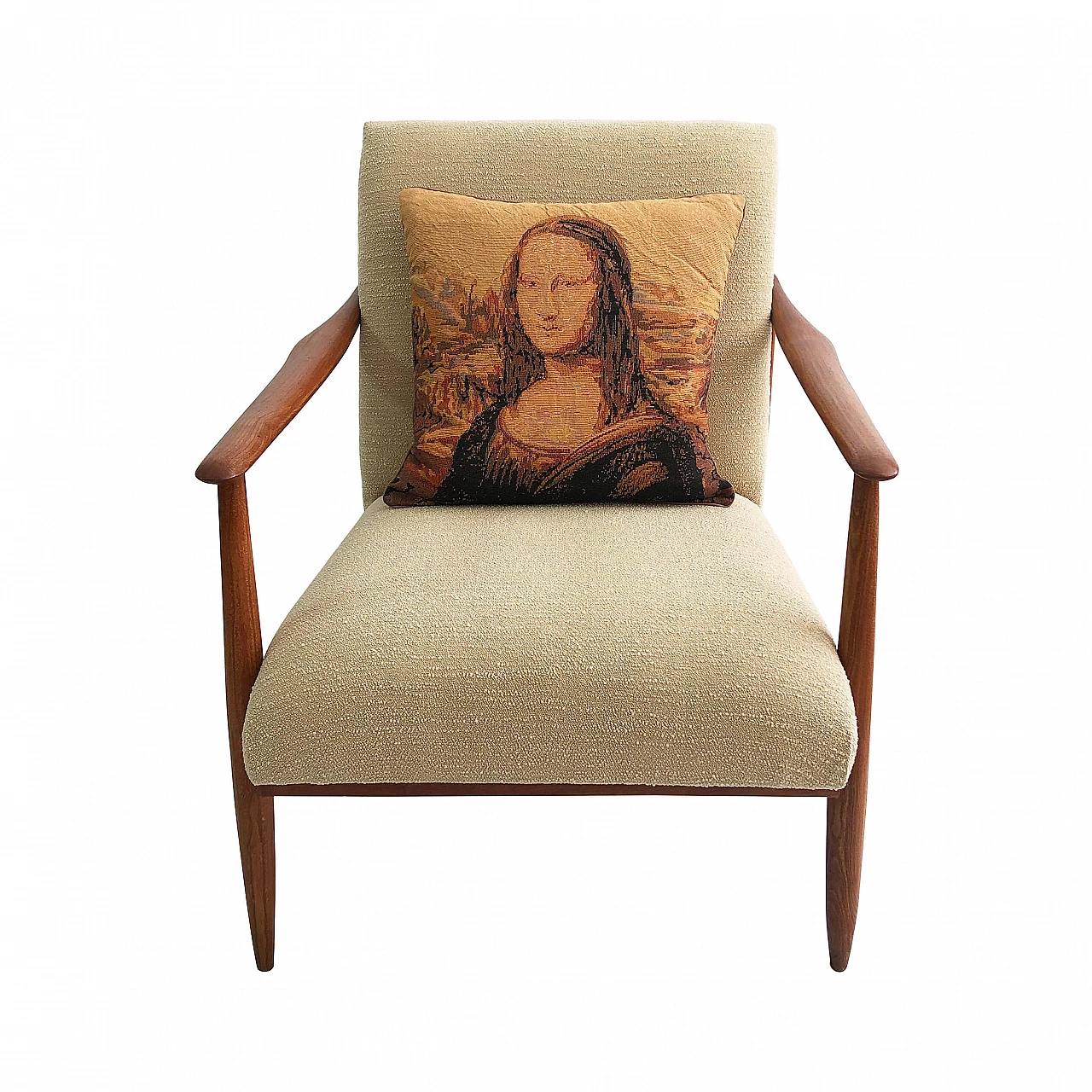 Cuscino souvenir raffigurante la Monna Lisa, anni '70 1323998