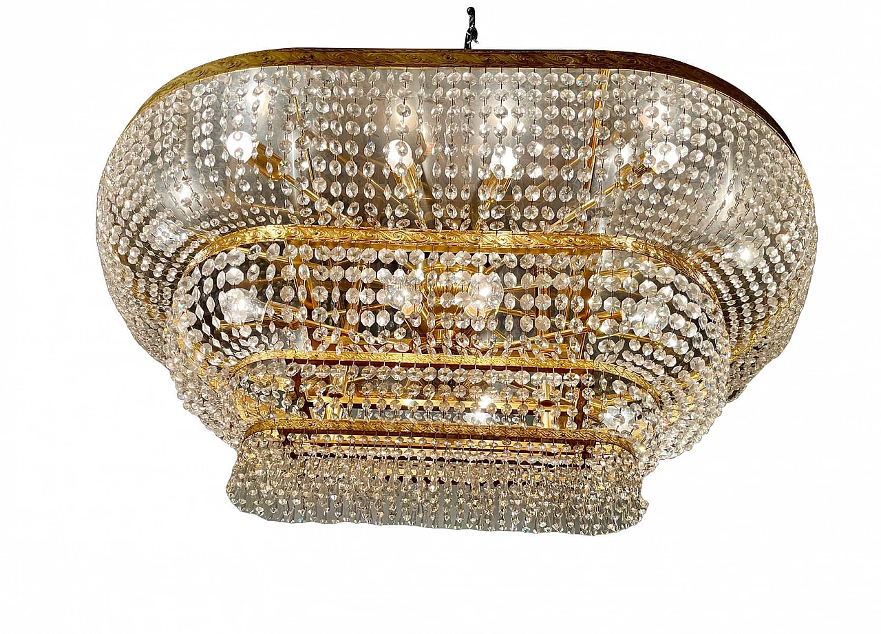 Lampadario da soffitto in cristallo e bronzo, anni '80 1324119