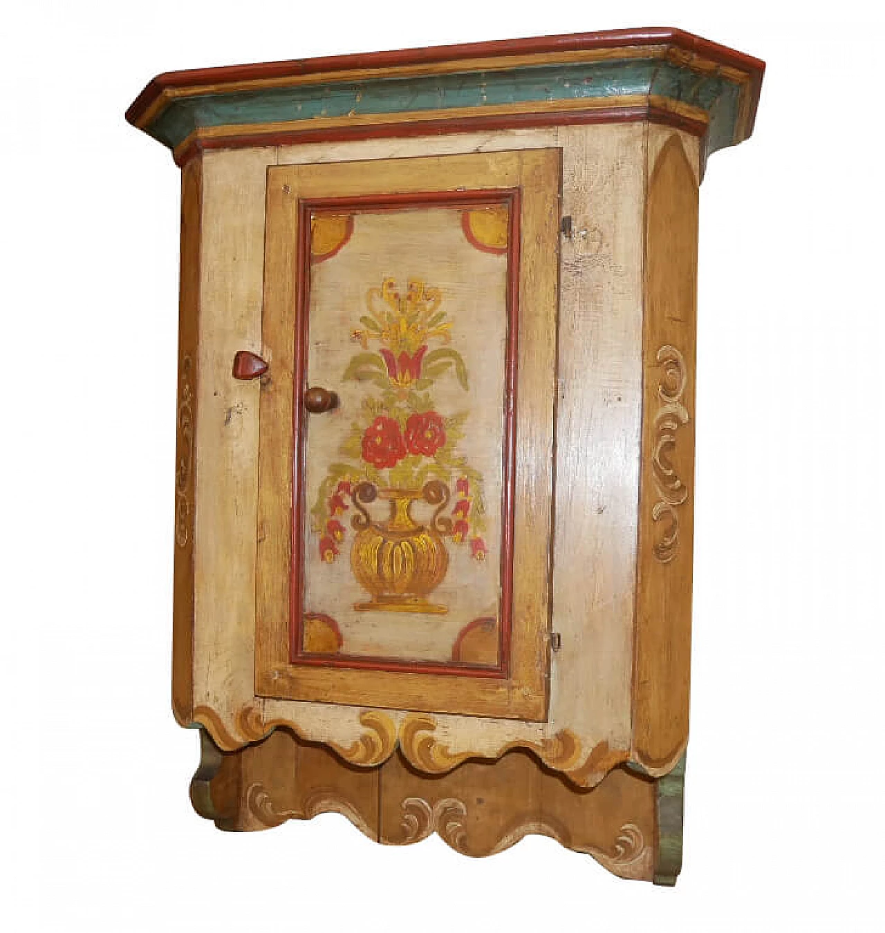 Pensile tirolese in legno di abete dipinto, fine '800 1324275