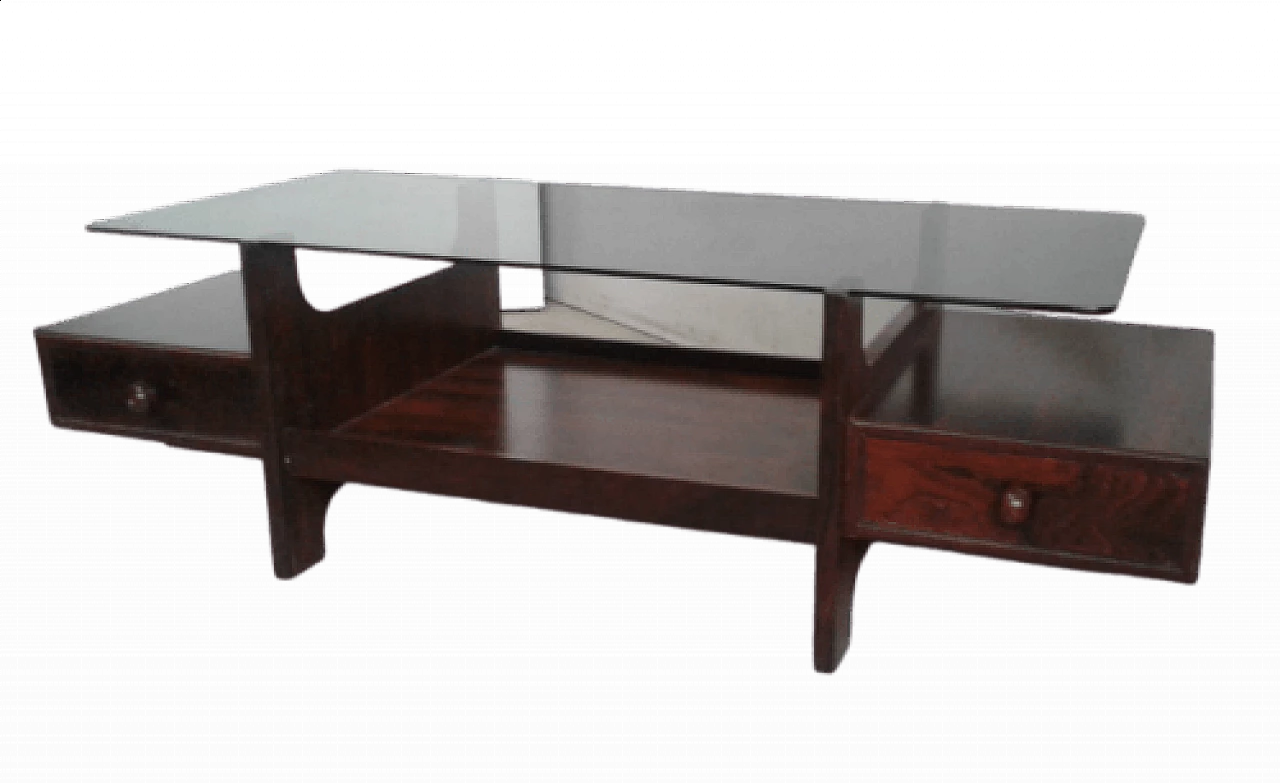 Teak coffee table with glass top, 1970s 1324636