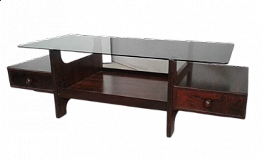 Teak coffee table with glass top, 1970s