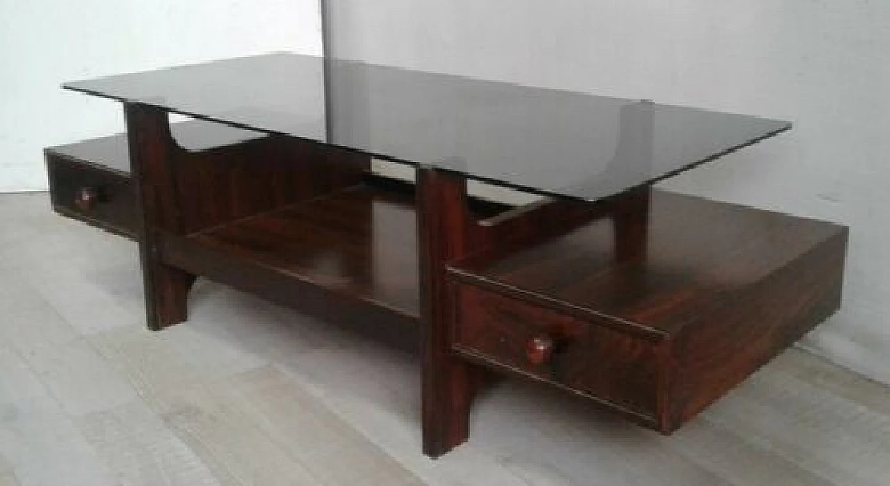 Teak coffee table with glass top, 1970s 1324637