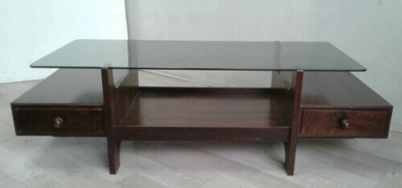 Teak coffee table with glass top, 1970s 1324643