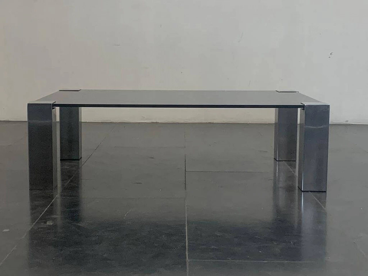 Tavolino in acciaio e cristallo di Cidue, anni '70 1324967