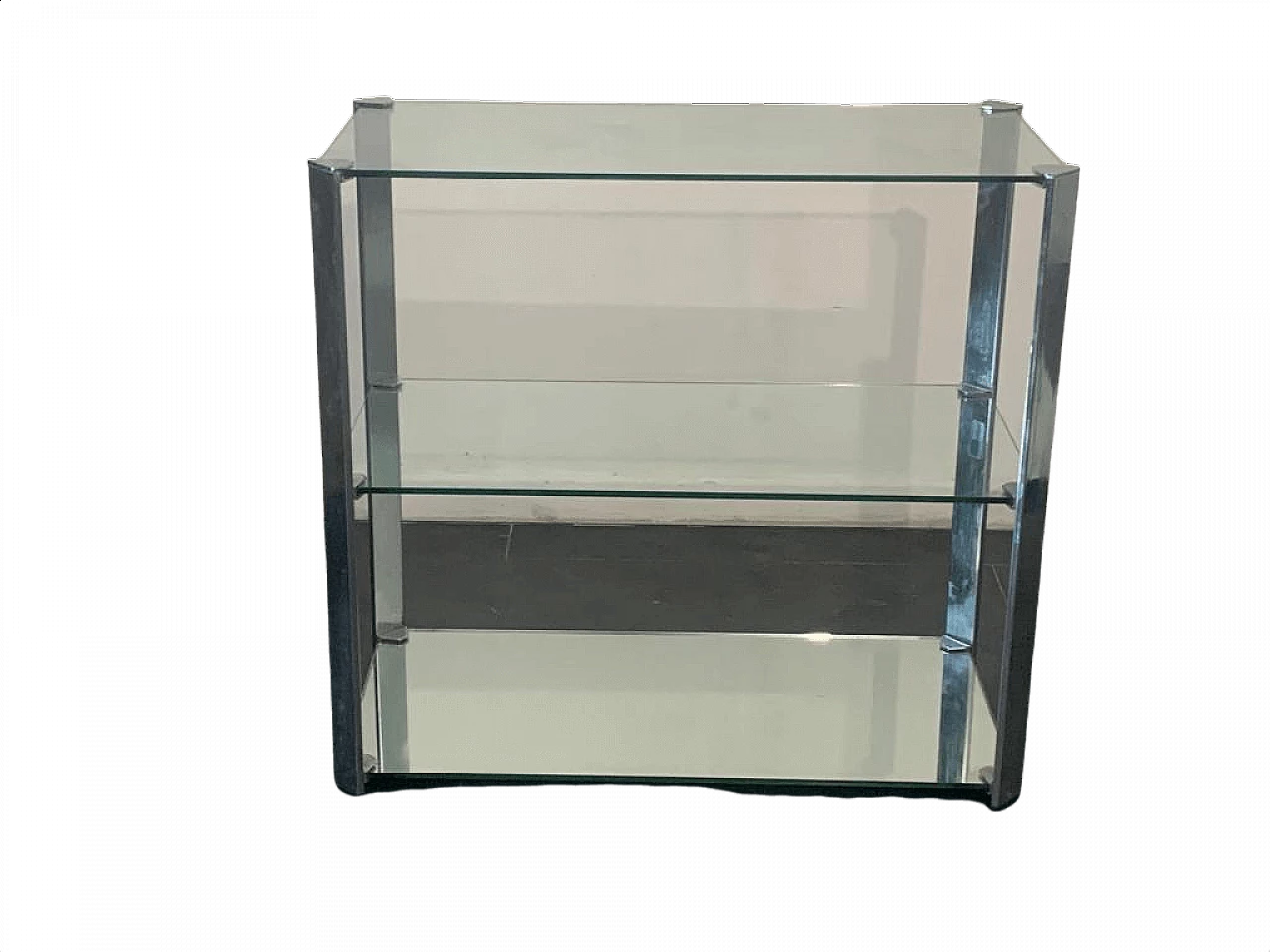 Piccola vetrina in vetro, specchio e acciaio di Cidue, anni '70 1324970