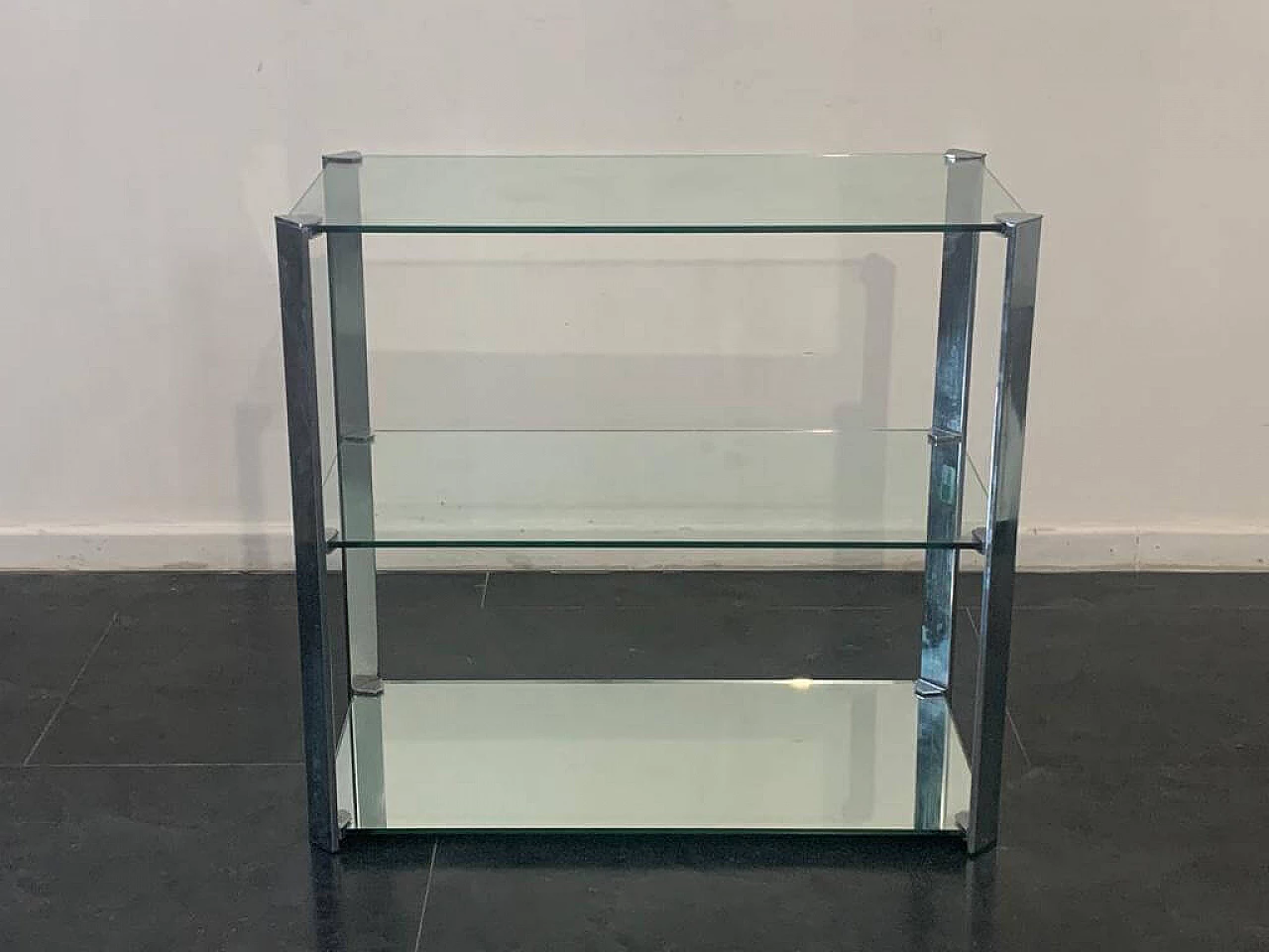 Piccola vetrina in vetro, specchio e acciaio di Cidue, anni '70 1324971