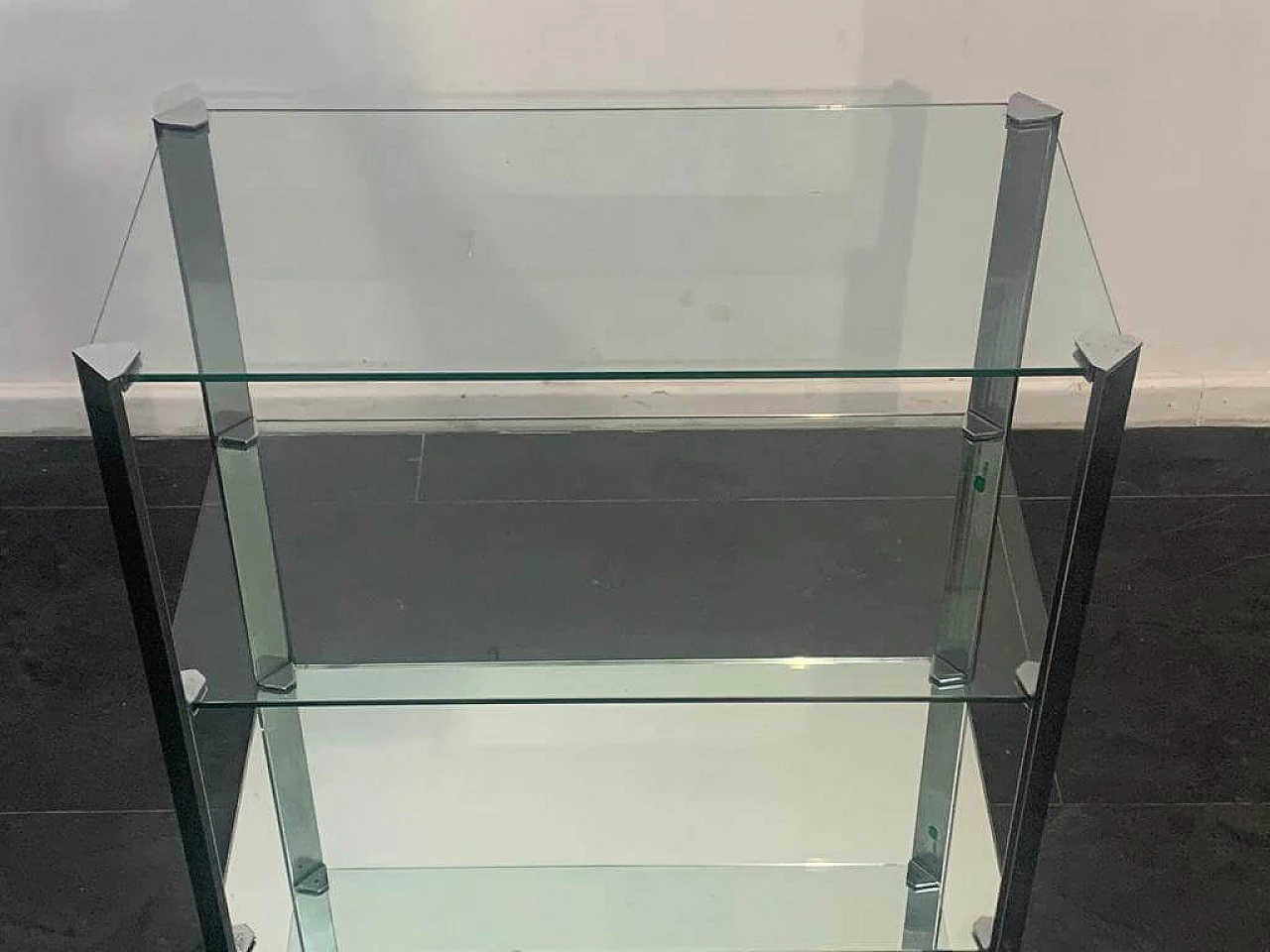 Piccola vetrina in vetro, specchio e acciaio di Cidue, anni '70 1324972
