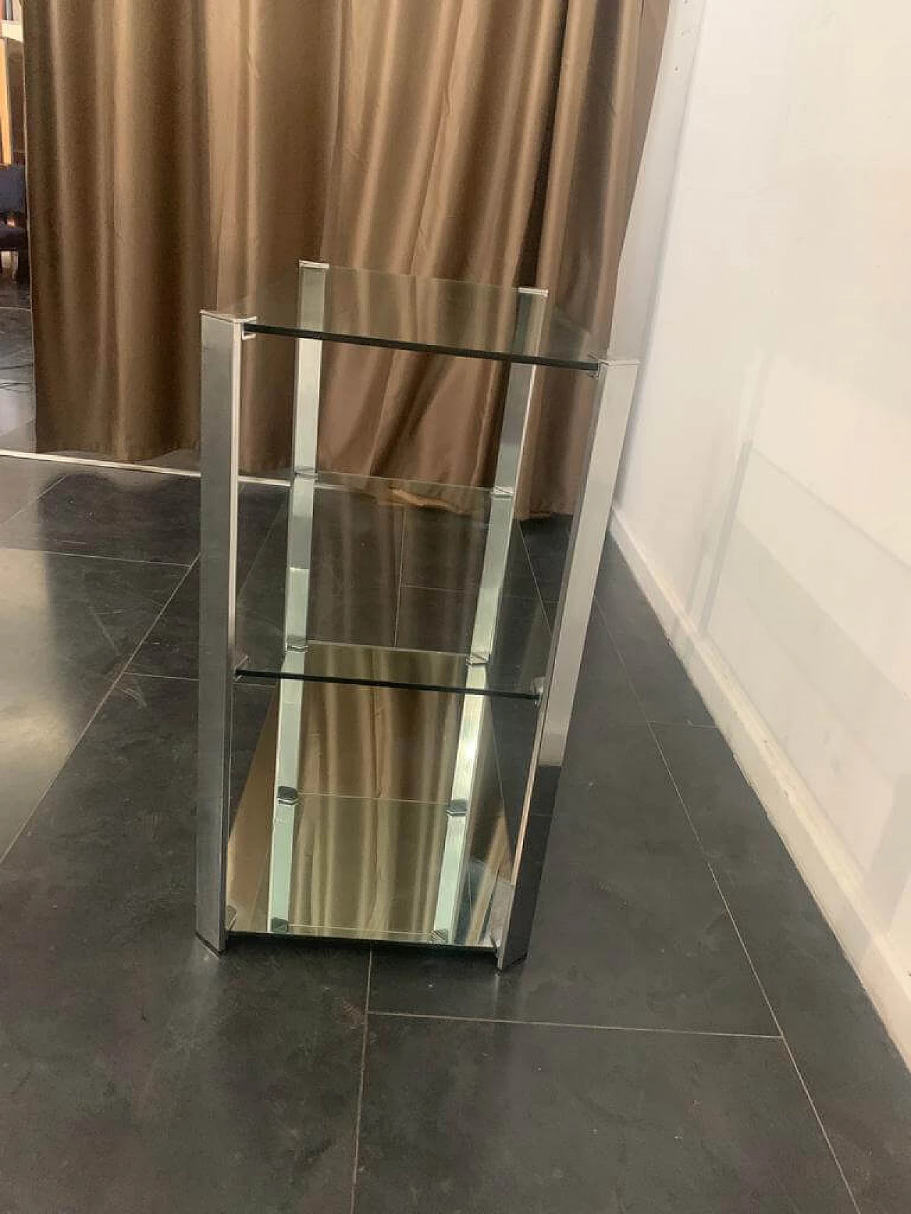 Piccola vetrina in vetro, specchio e acciaio di Cidue, anni '70 1324973