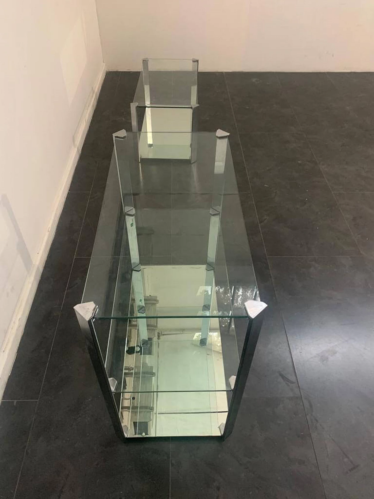 Piccola vetrina in vetro, specchio e acciaio di Cidue, anni '70 1324975