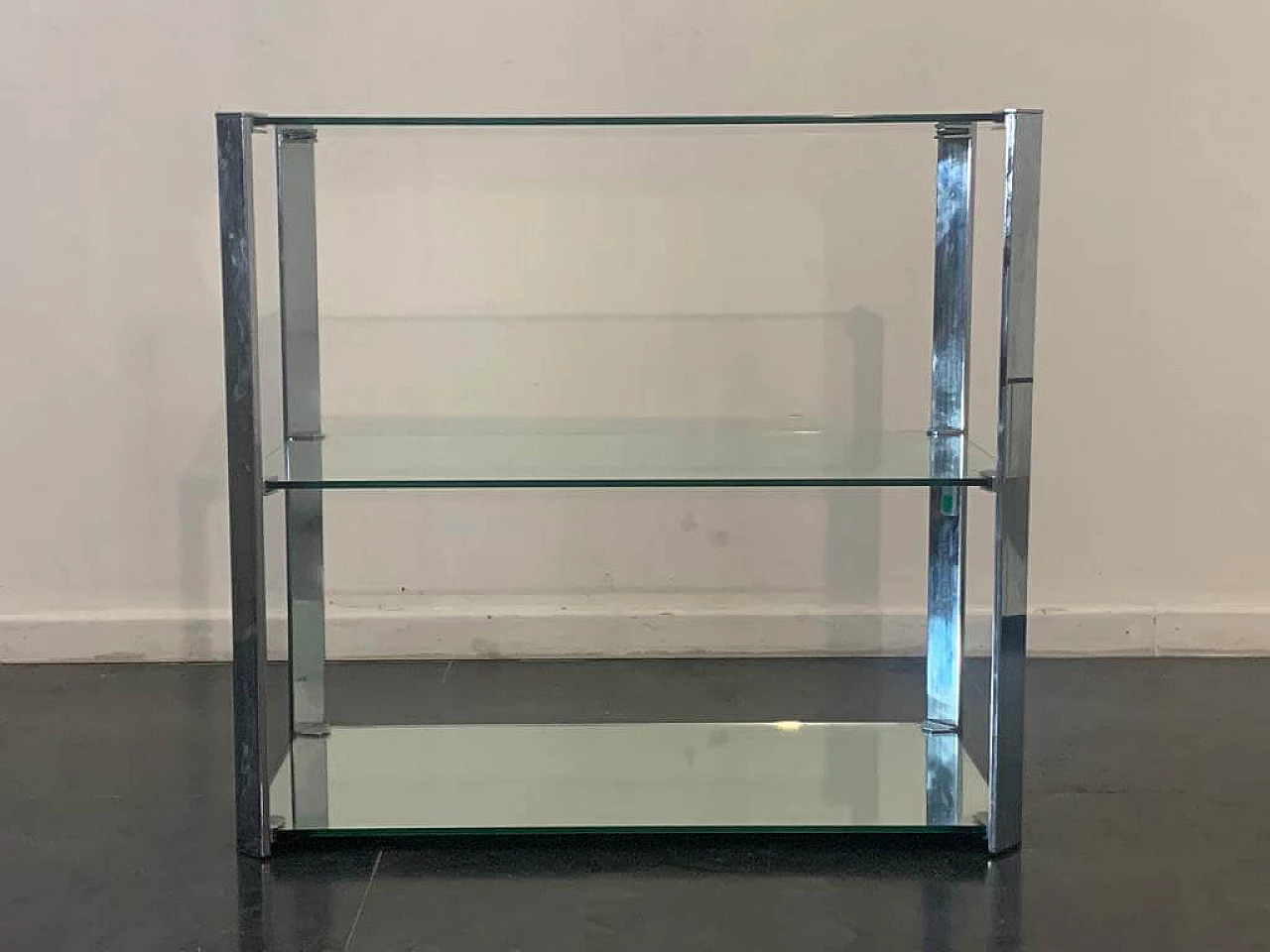 Piccola vetrina in vetro, specchio e acciaio di Cidue, anni '70 1324979