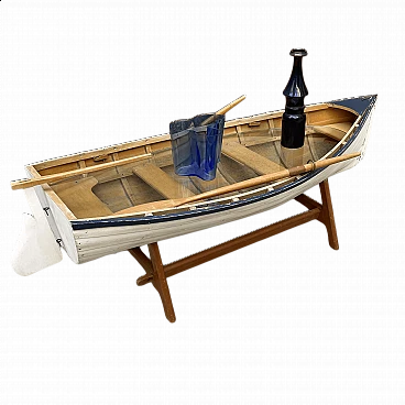 Handcrafted coffee table, faithful reproduction of a boat