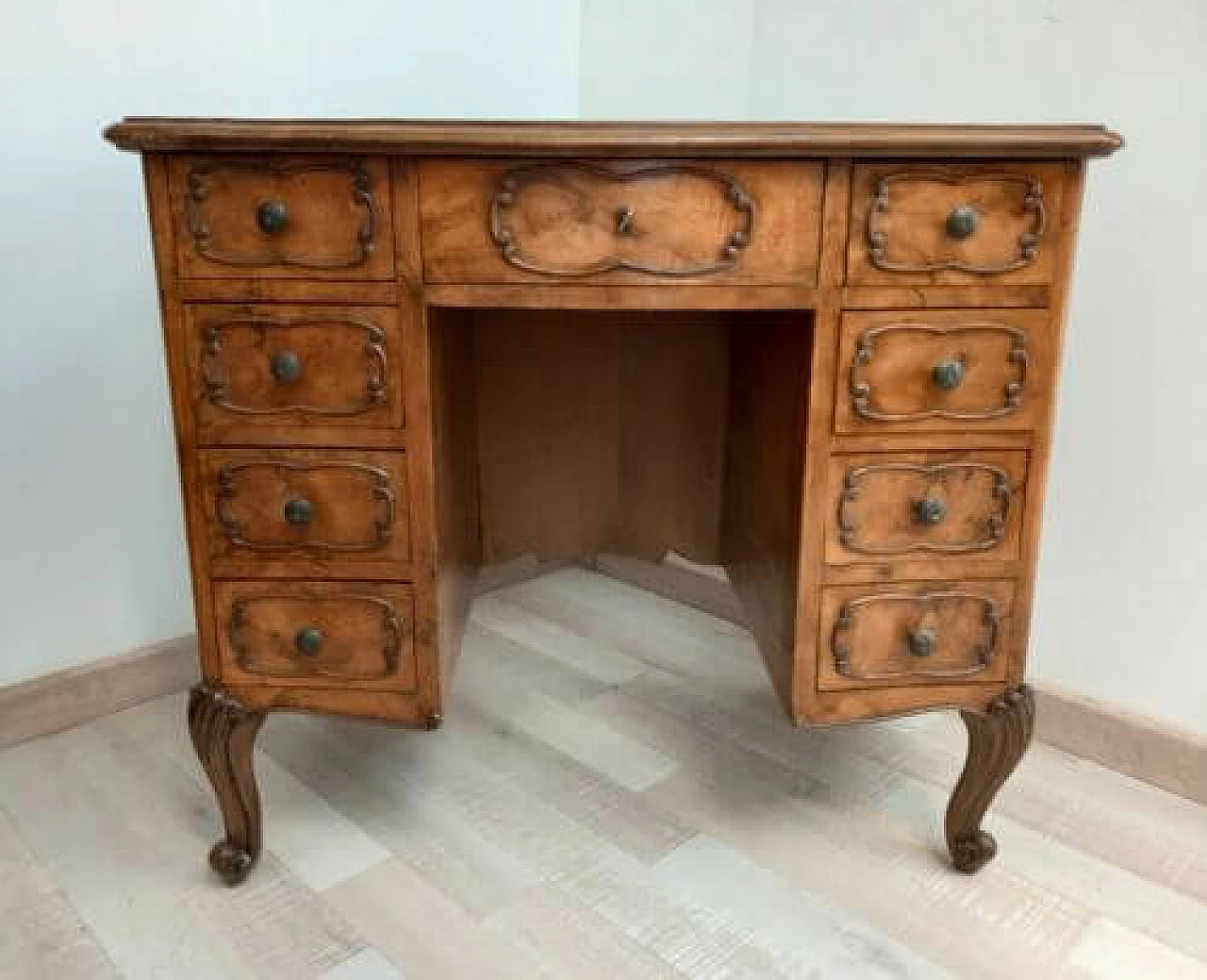Louis XV style walnut-root slab desk 1325166