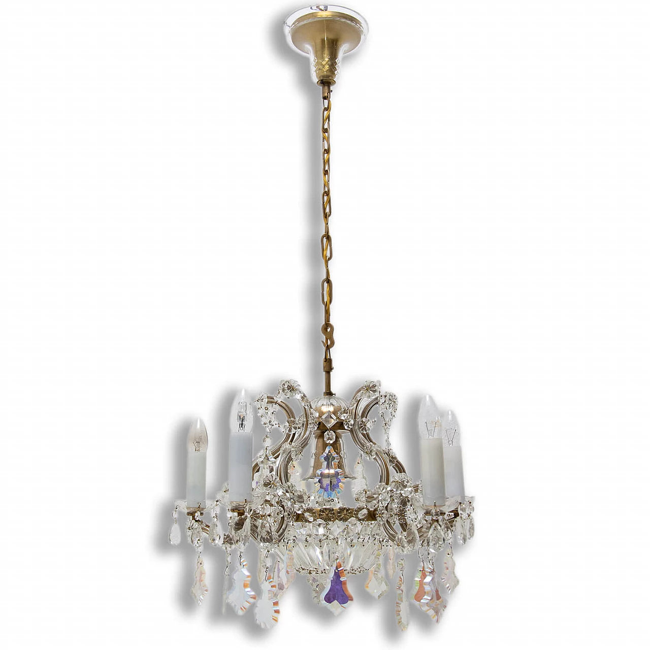 Lampadario in cristallo e ottone, anni '30 1325343