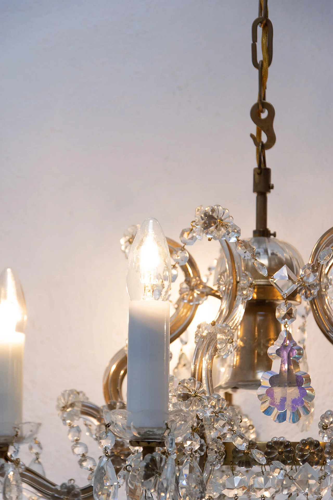 Lampadario in cristallo e ottone, anni '30 1325345