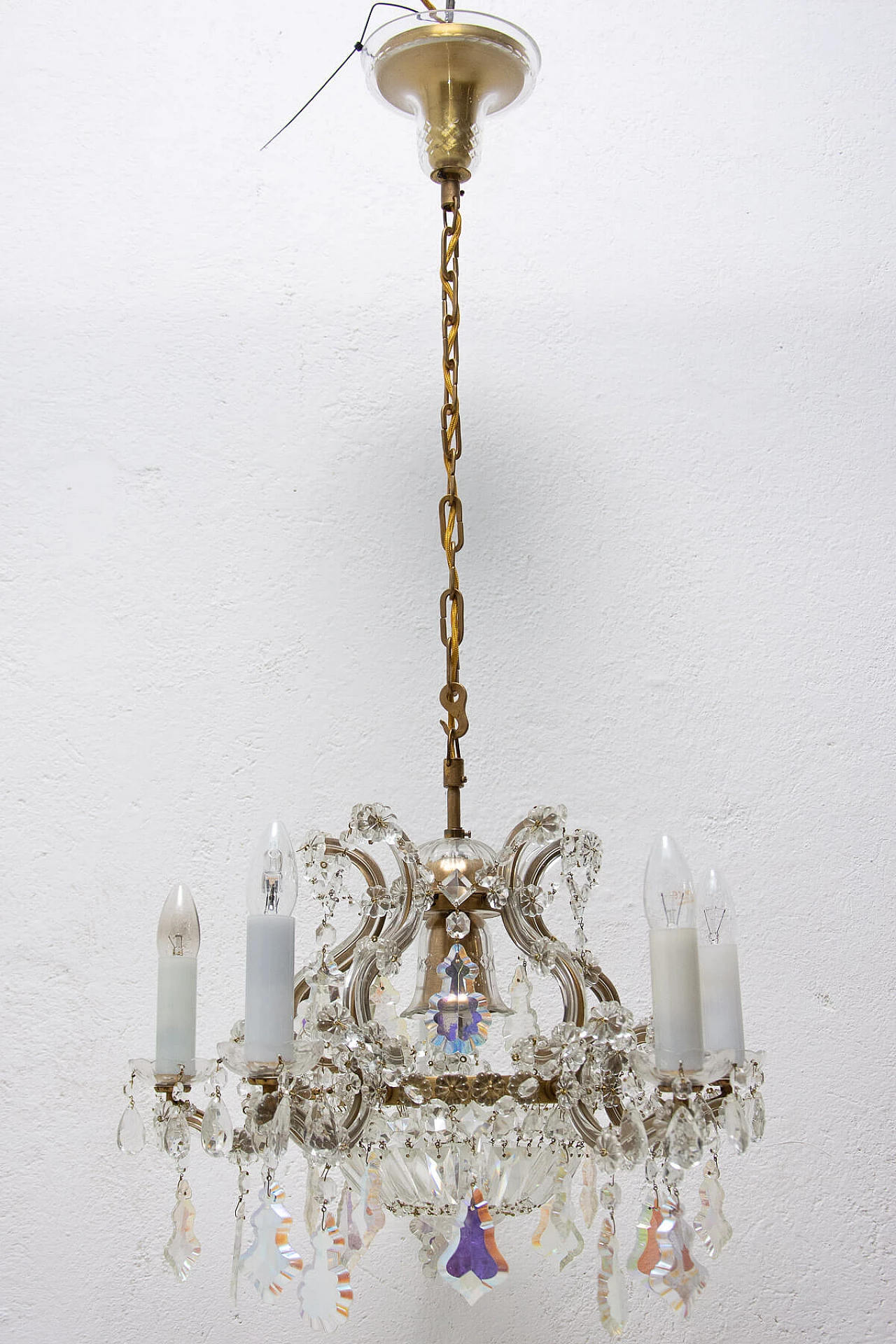 Lampadario in cristallo e ottone, anni '30 1325346