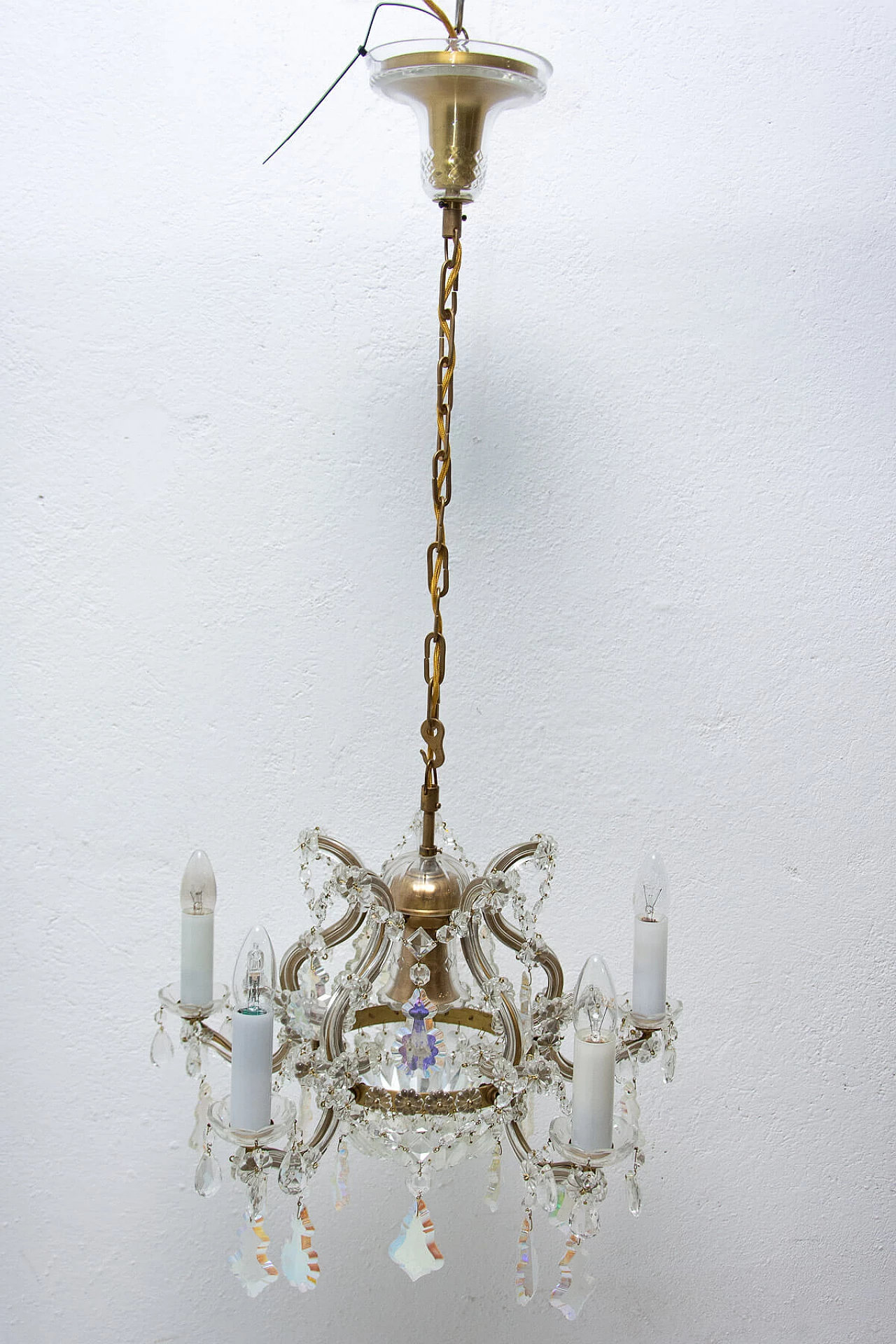 Lampadario in cristallo e ottone, anni '30 1325348