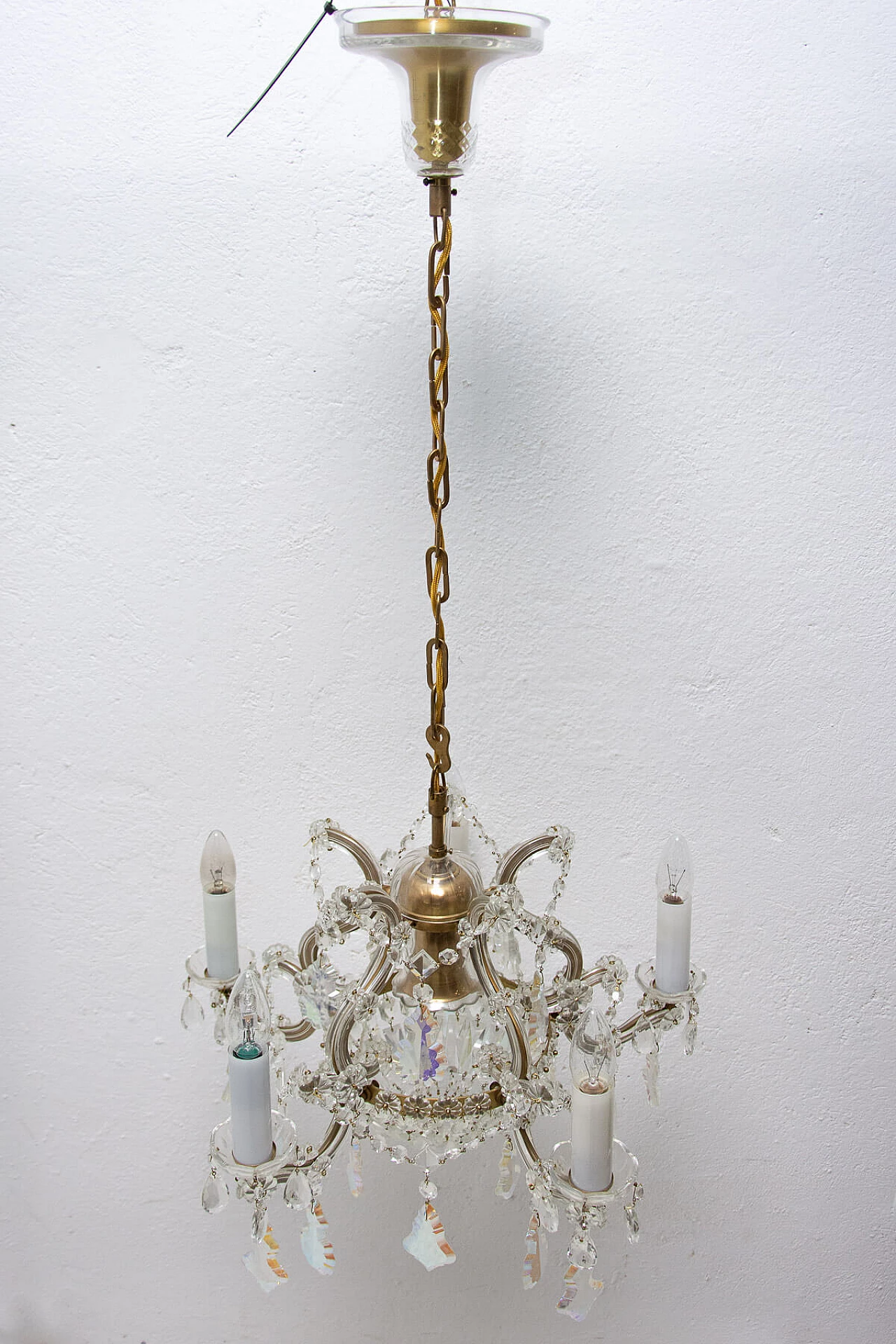 Lampadario in cristallo e ottone, anni '30 1325349