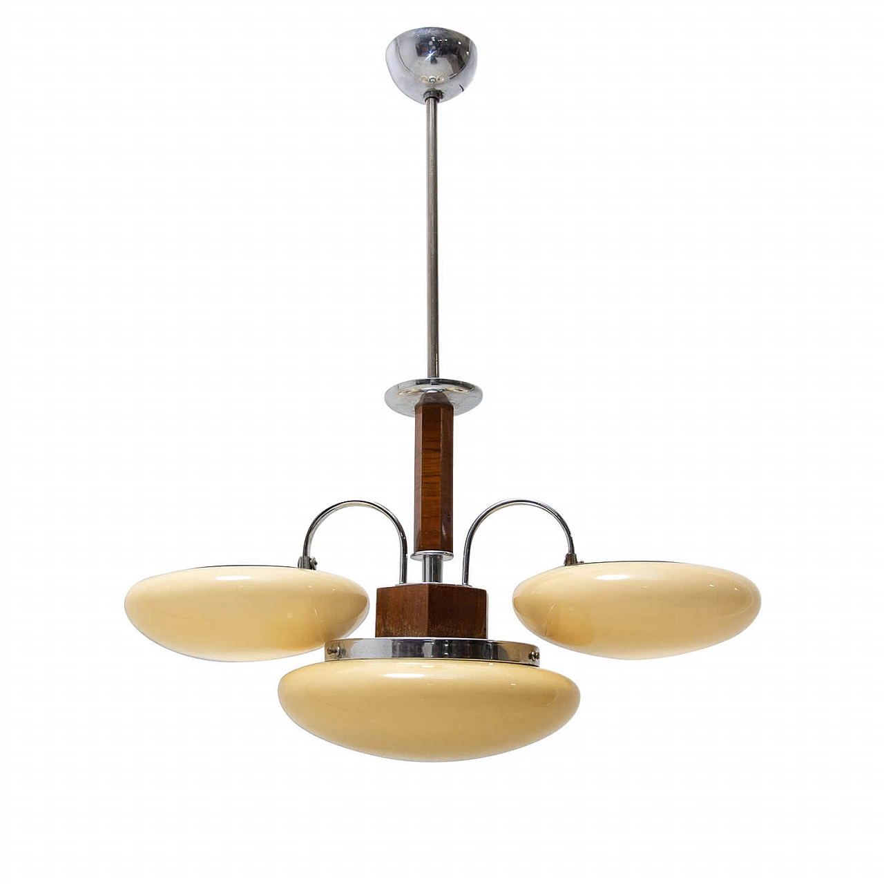 Lampadario boemo Art Decò in legno e metallo, anni '30 1326809