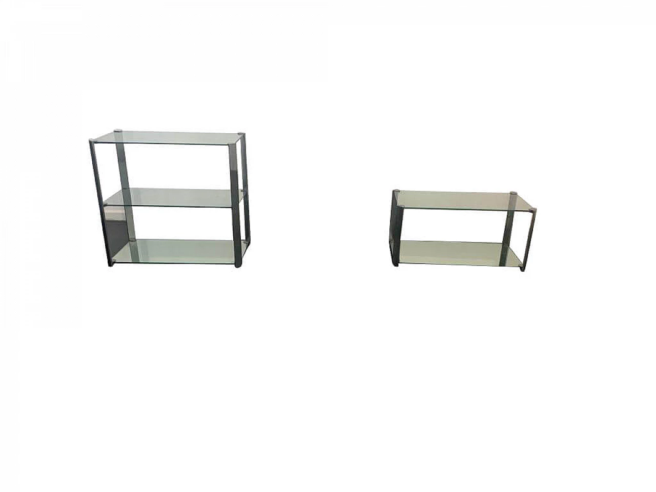 Crystal and steel coffee table and small cabinet for living room, 1970s 1326984