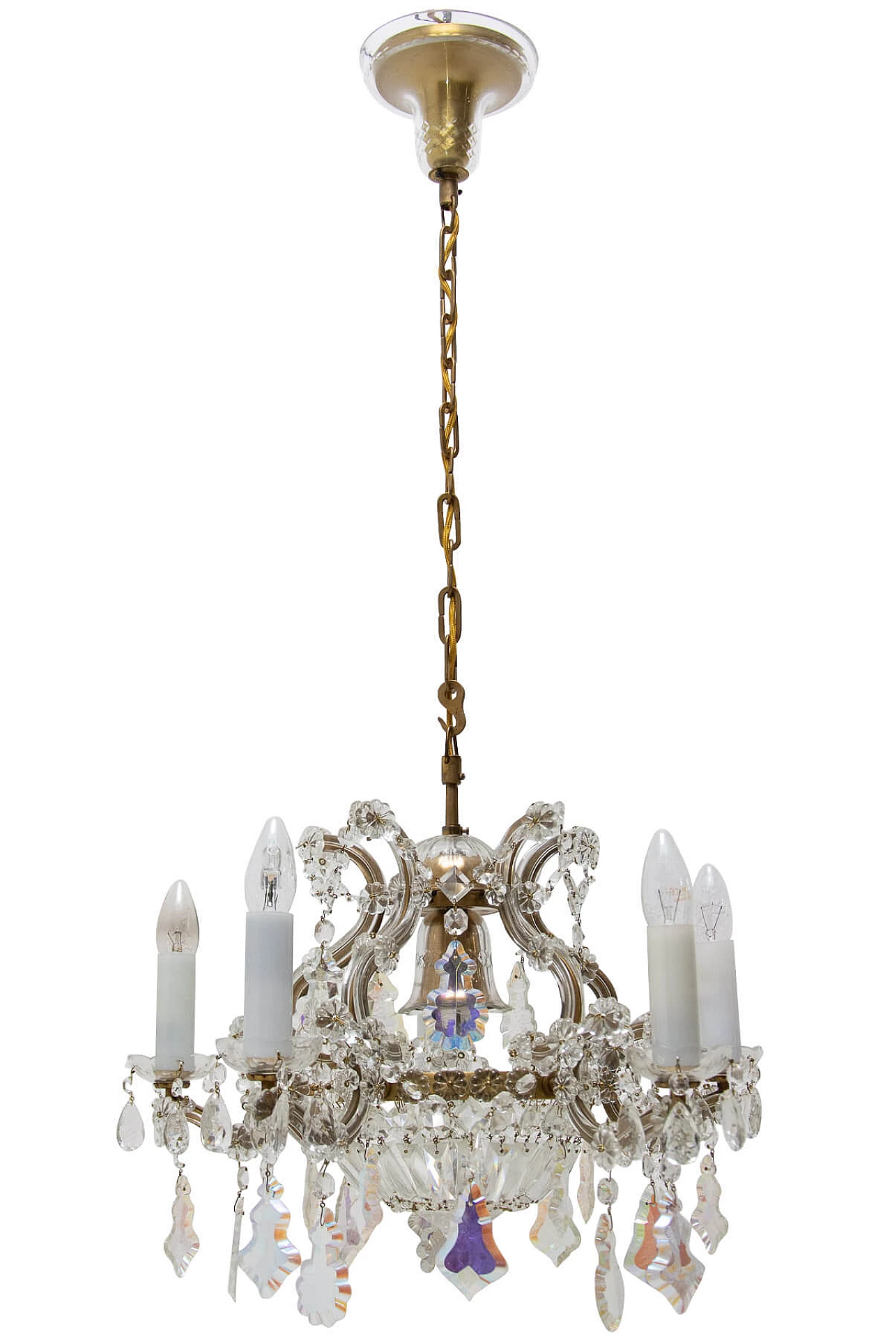 Lampadario in cristallo e ottone, anni '30 1327257