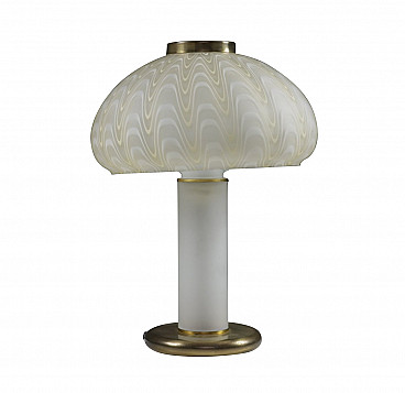 Table lamp in decorated glass and brass, 1970s
