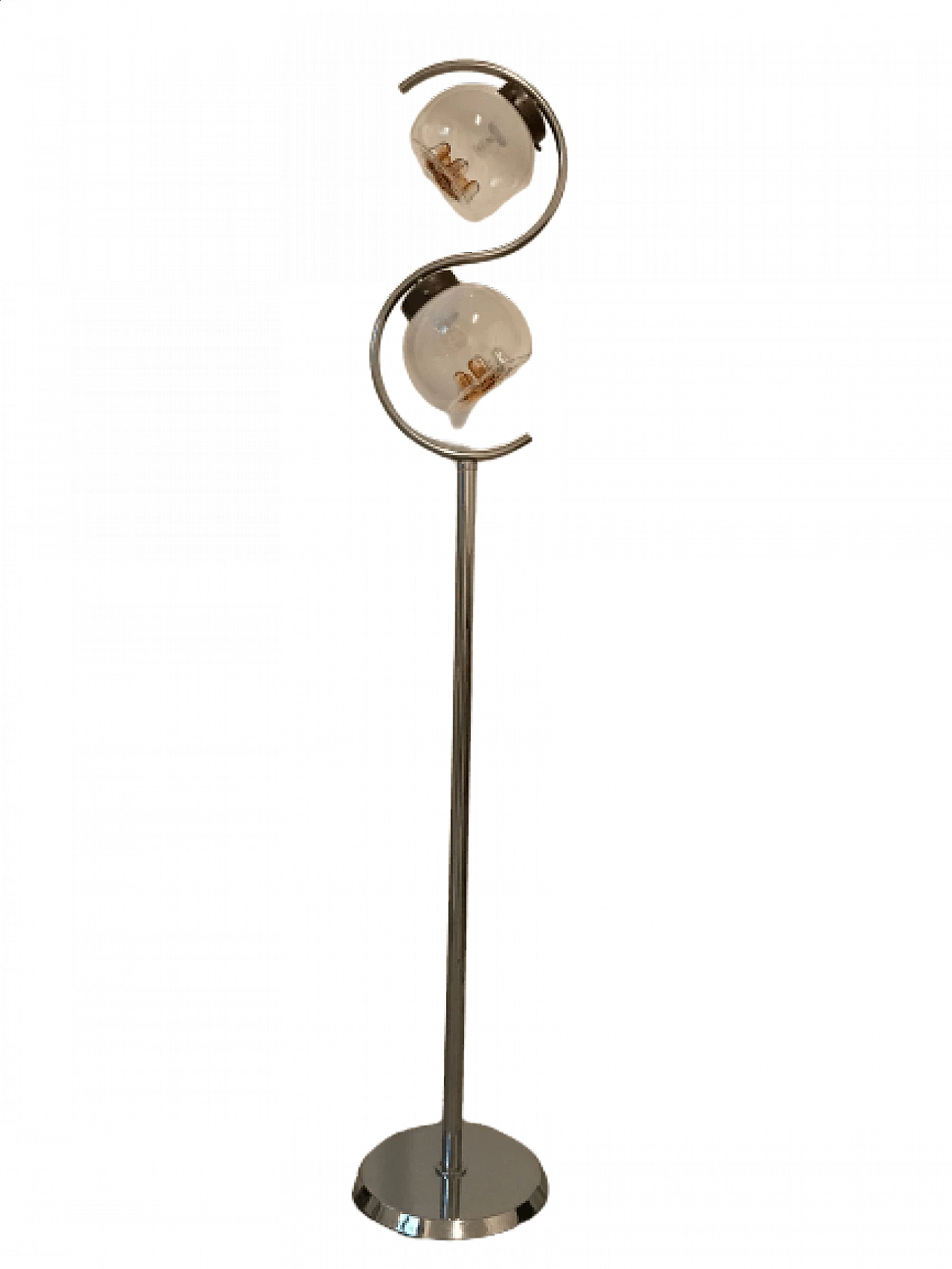 Lampada da terra in metallo e vetro di Gaetano Sciolari, anni '70 1327340