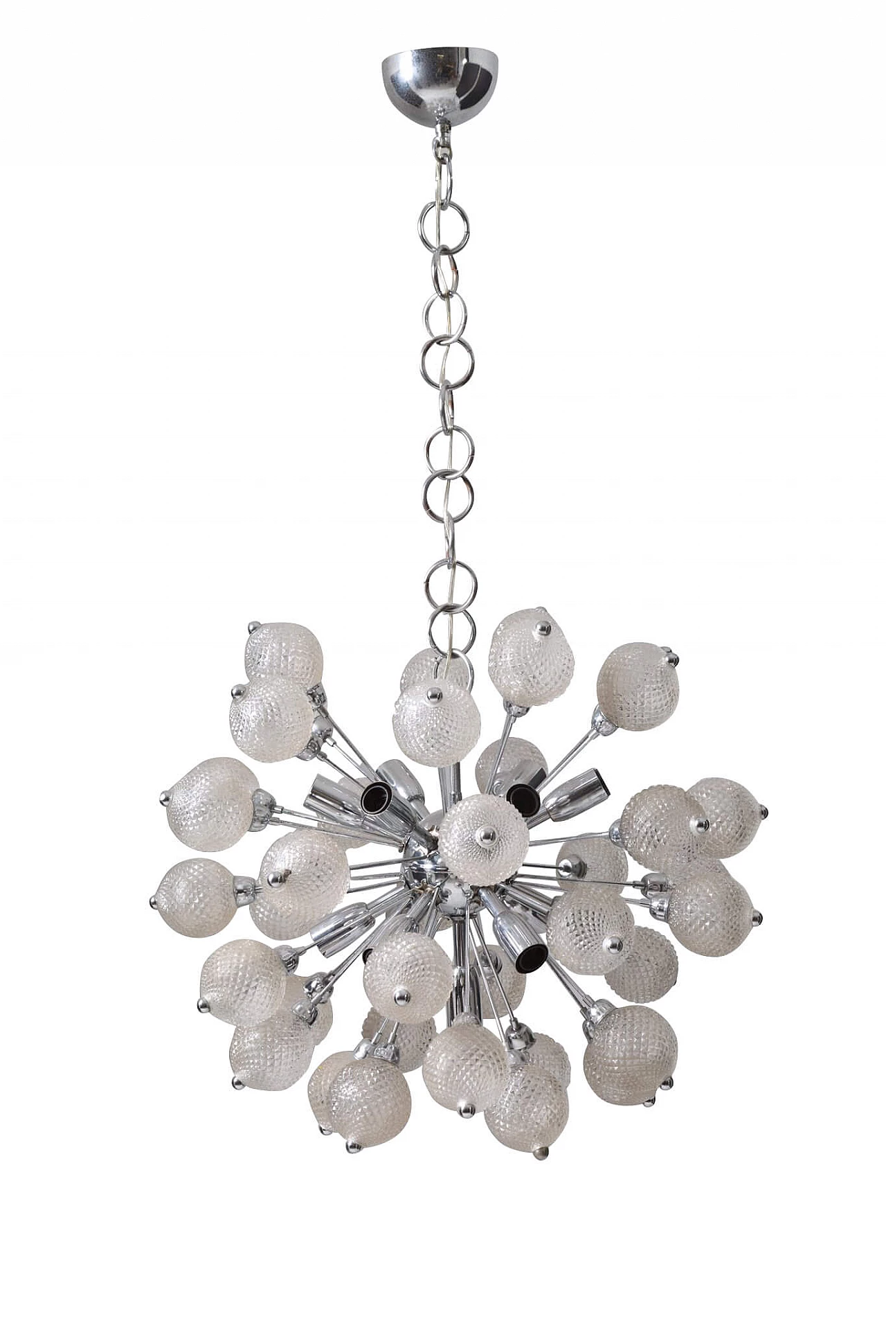 Sputnik pendant light in chromed metal and glass, 60s 1327353