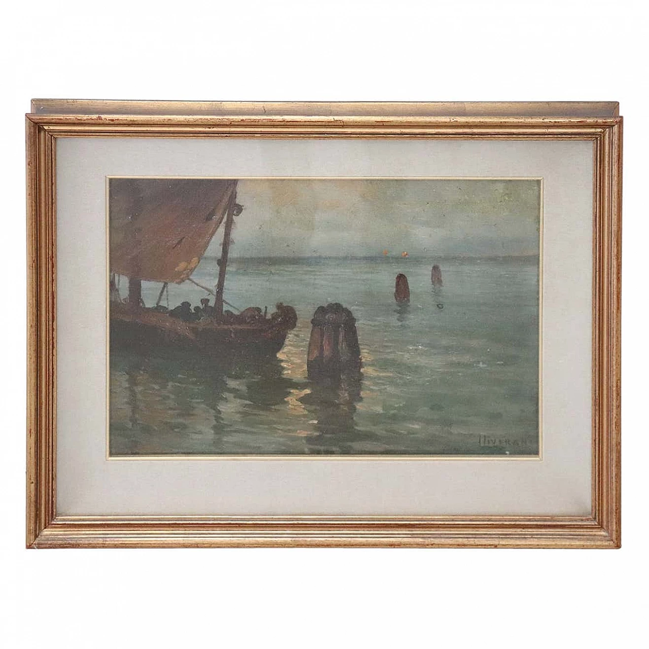 Dipinto olio su tela marina firmato Luigi Liverani, anni '40 1327912