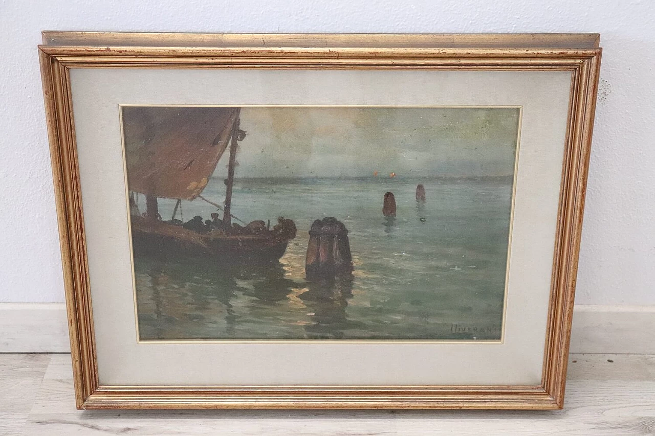 Dipinto olio su tela marina firmato Luigi Liverani, anni '40 1327913