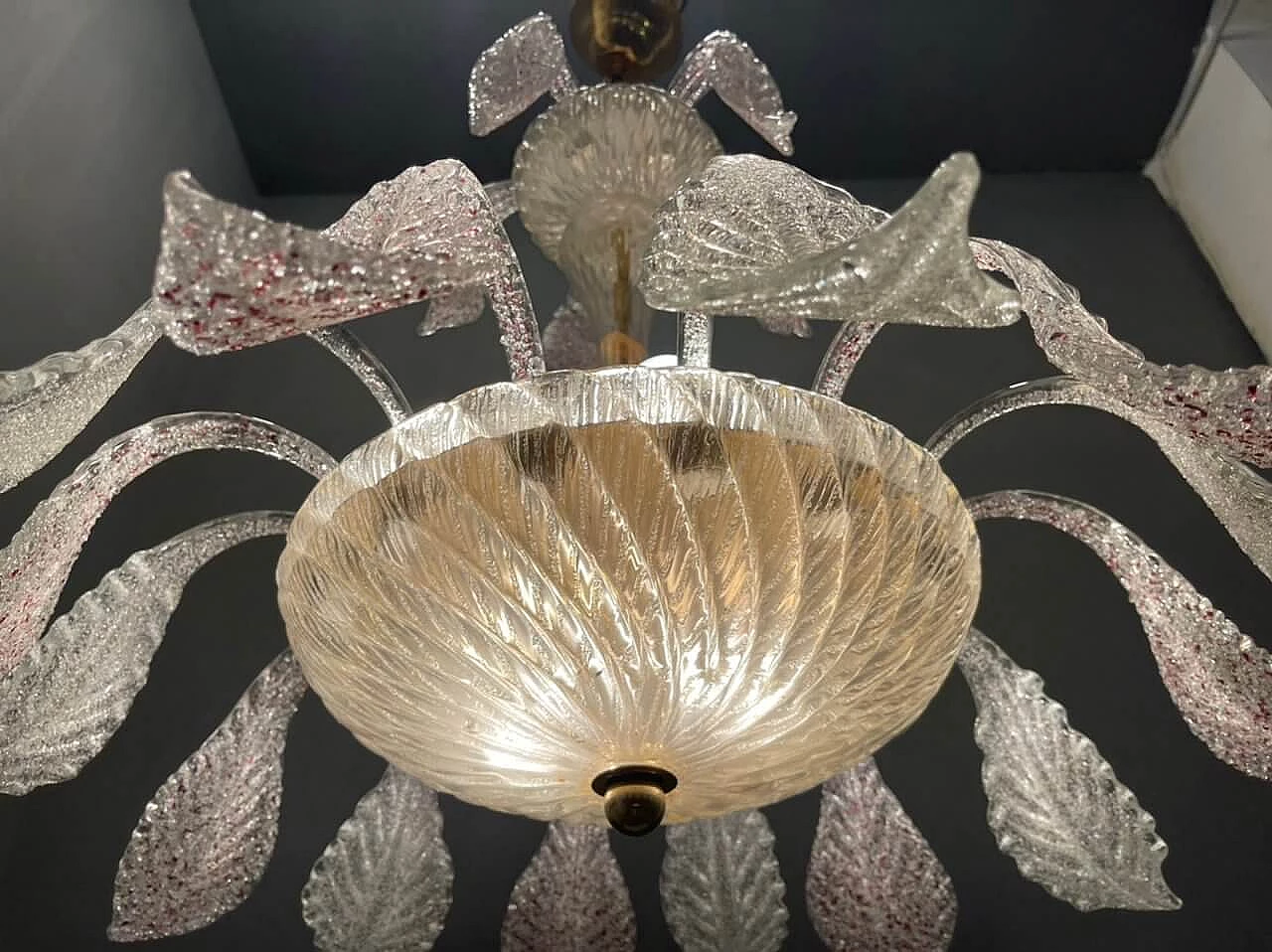 Chandelier in frosted Murano glass, 1940s 1328373