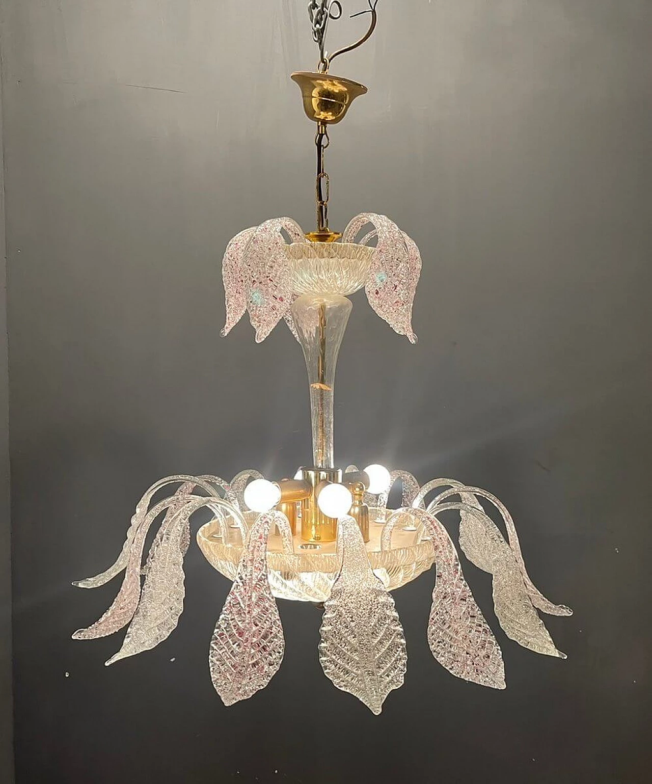Chandelier in frosted Murano glass, 1940s 1328375