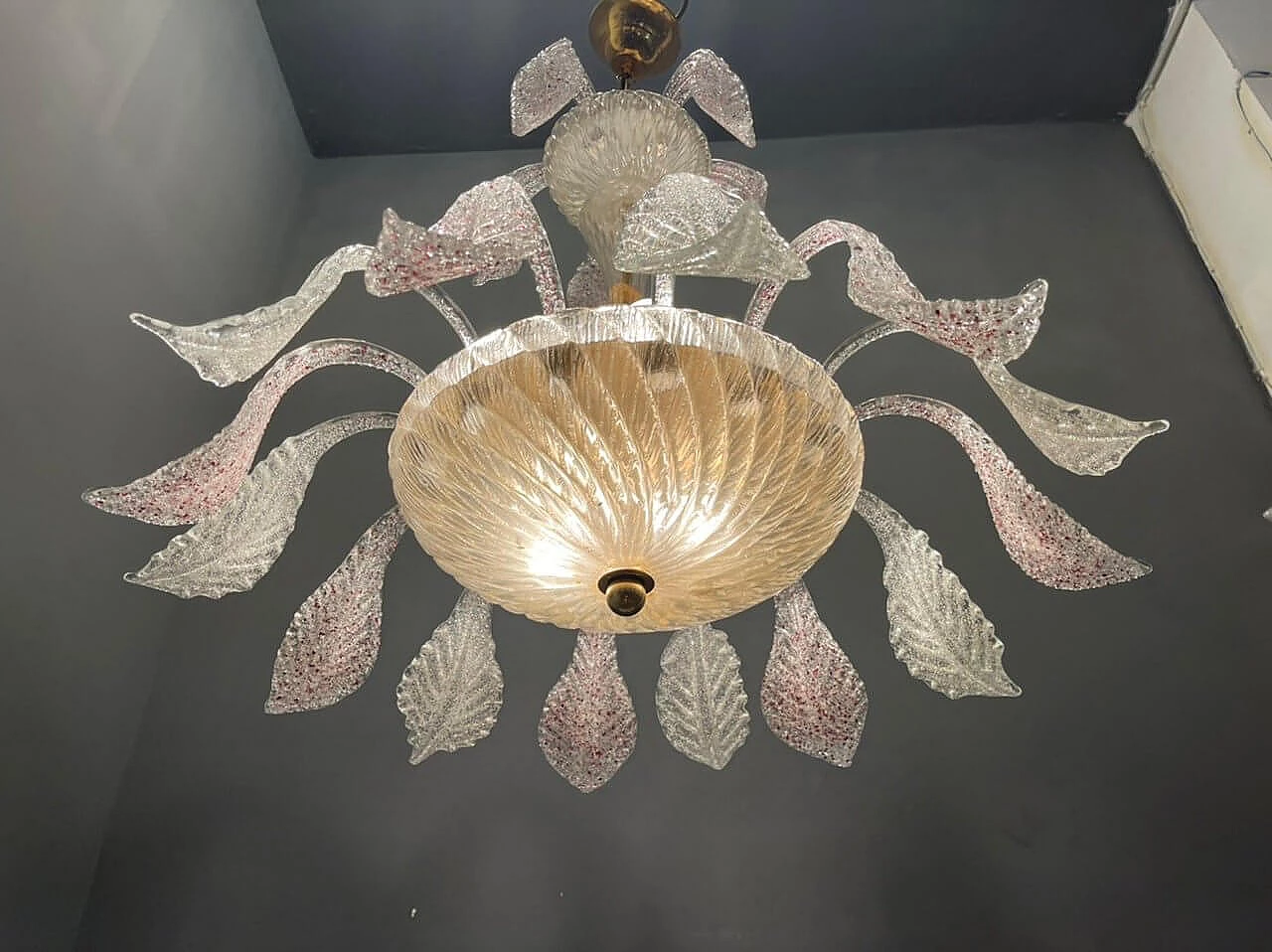 Chandelier in frosted Murano glass, 1940s 1328376