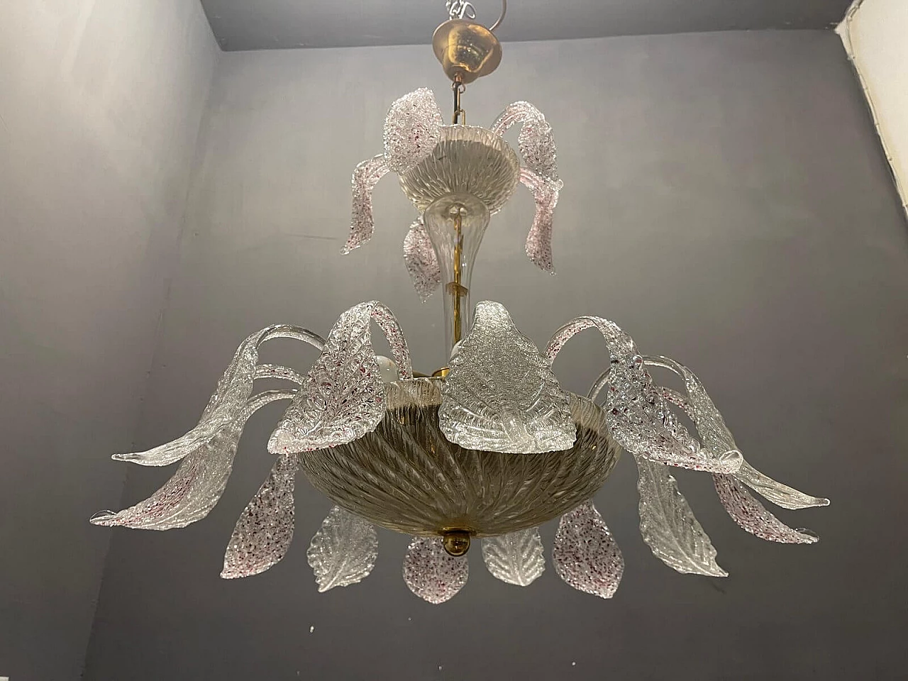 Chandelier in frosted Murano glass, 1940s 1328377