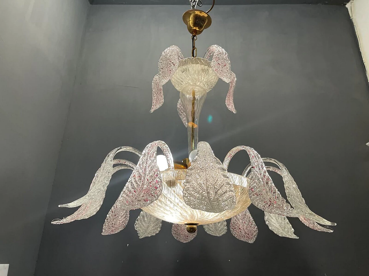 Chandelier in frosted Murano glass, 1940s 1328380