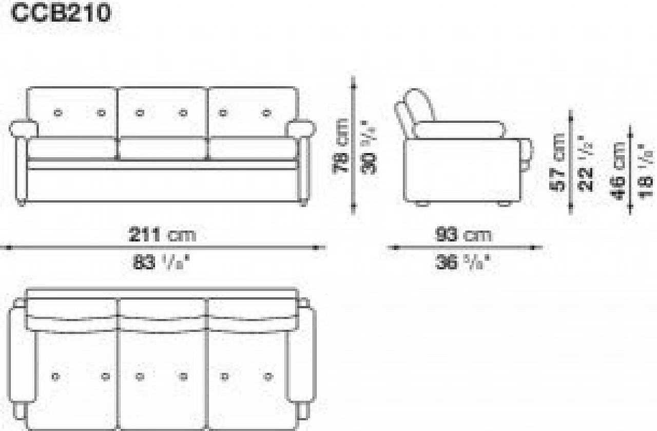 Coronado 3-seater tobacco-coloured B&B sofa, 1970s 1328385