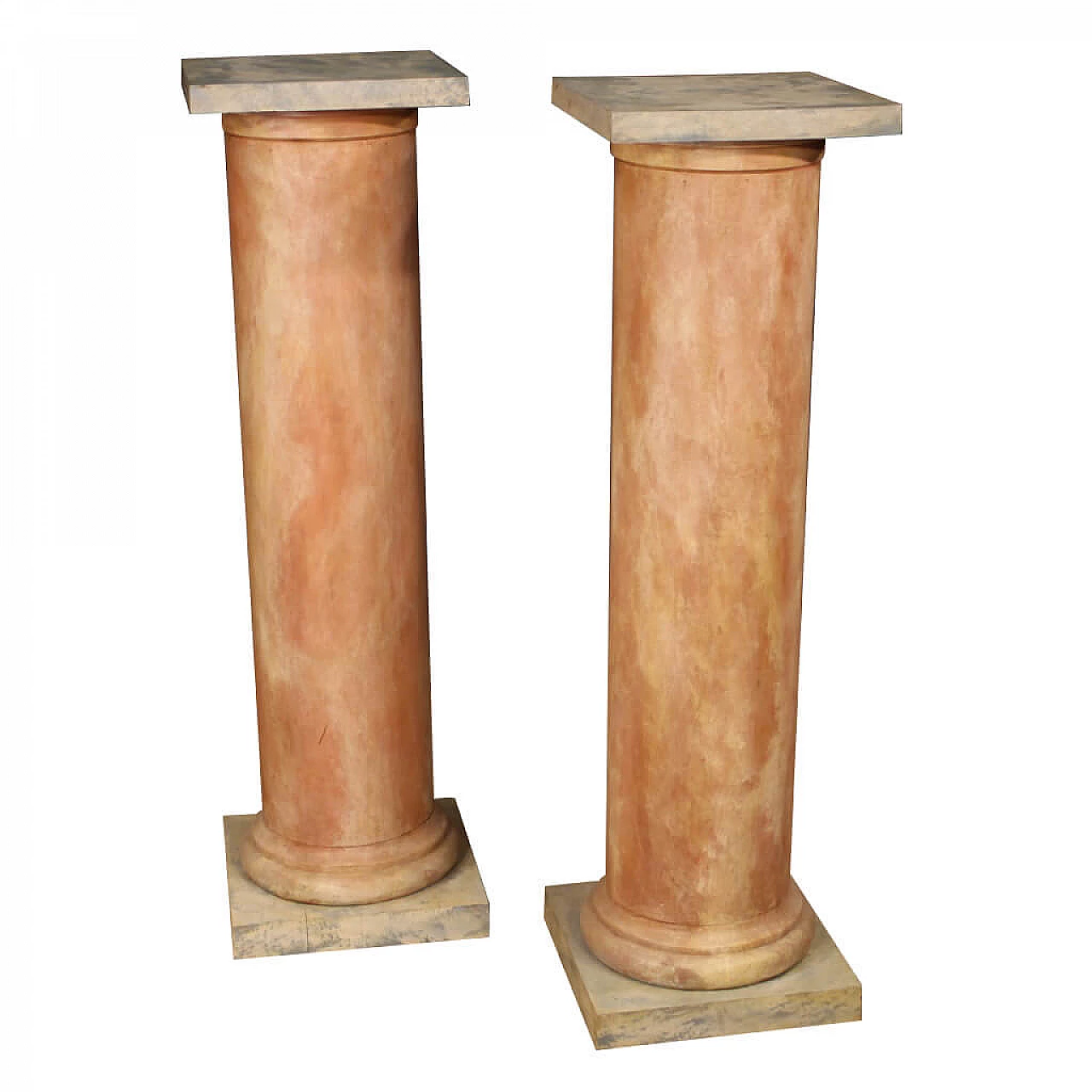 Coppia di colonne francesi in legno laccato finto marmo 1328559