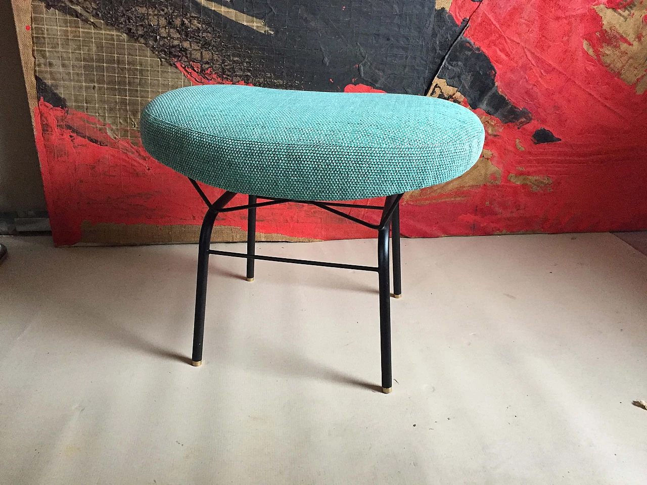 Fabric and metal armchair and pouf by Gastone Rinaldi, 1960s 1329262