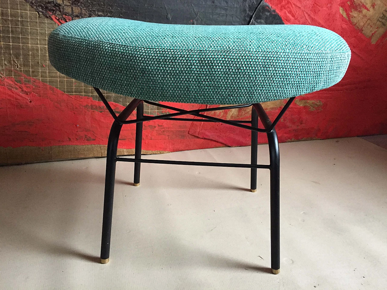 Fabric and metal armchair and pouf by Gastone Rinaldi, 1960s 1329263