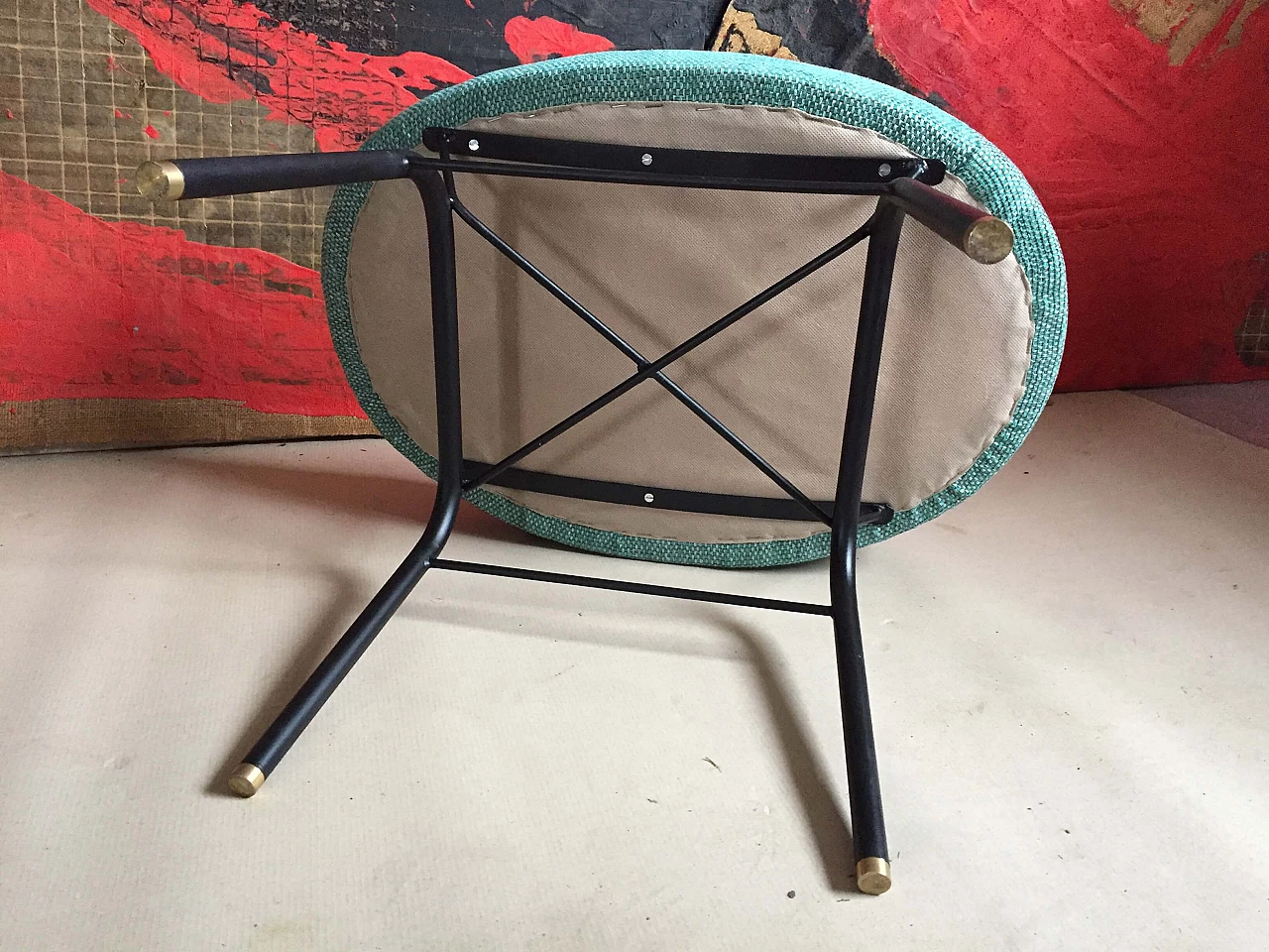 Fabric and metal armchair and pouf by Gastone Rinaldi, 1960s 1329266